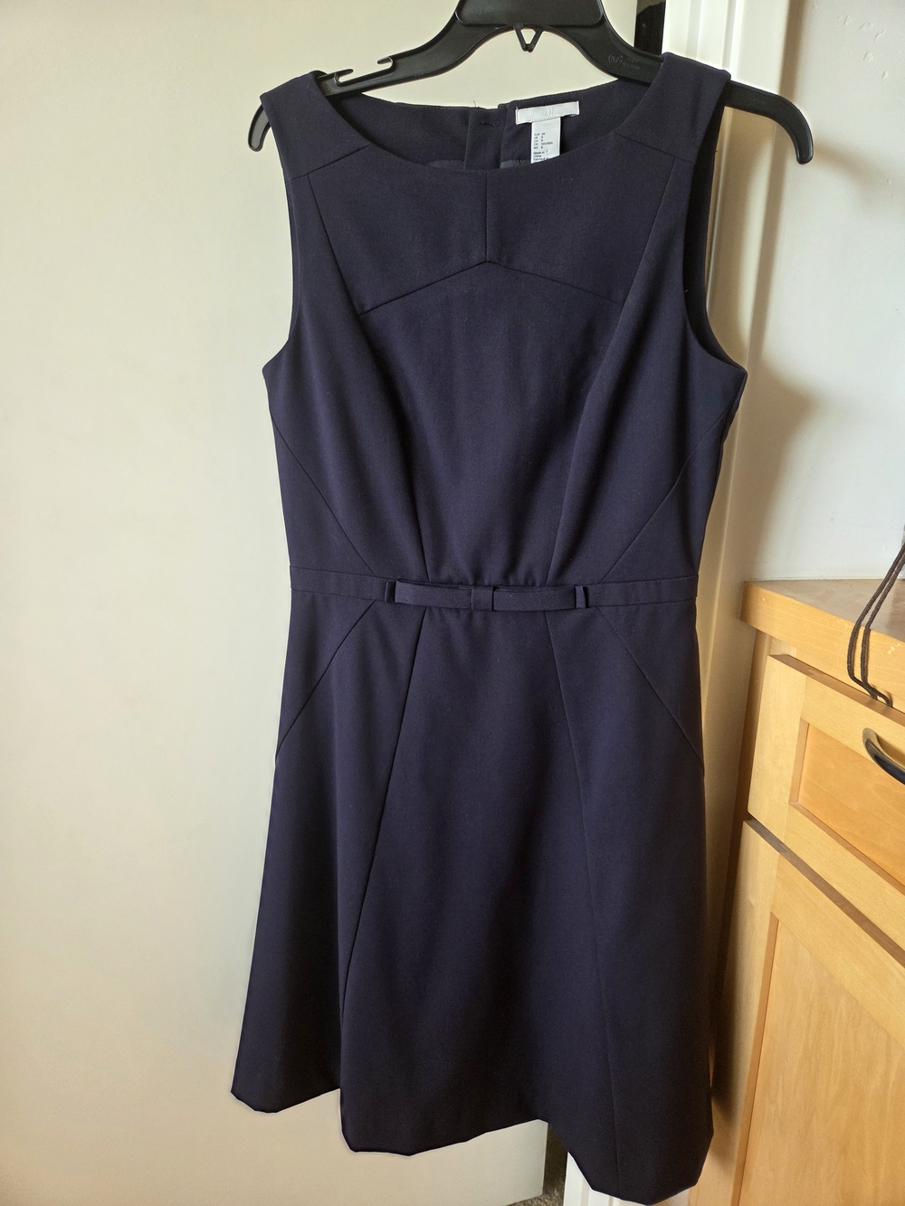 Sleeveless Navy A-Line Dress with Belt Detail